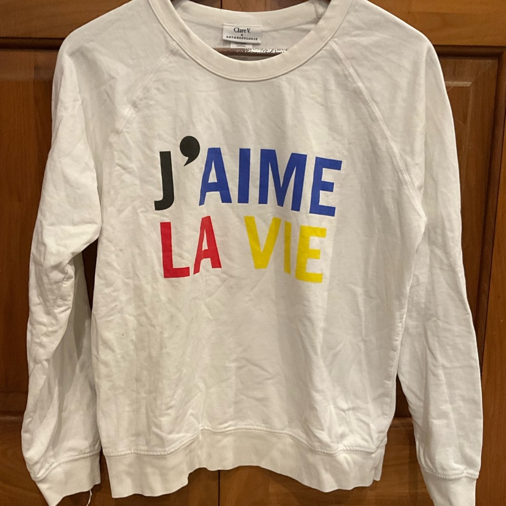 Anthropologie White Sweatshirt with Multicolor Print